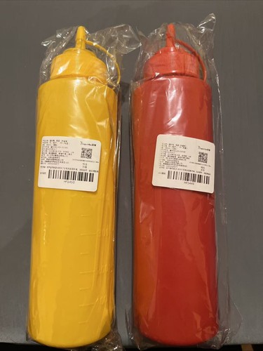 Ketchup and mustard bottle - and,