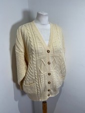 VTG Aran cable knit cardigan jumper M L VGC hand knit wool classic country arran