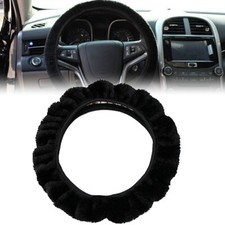 Universal Car Steering Wheel Cover Soft Plush Fluffy Faux Fur Tool Black 38cm