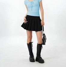 Women's-girls-round-skirt-high-waist-ple,High-waisted with a pleated round