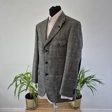 Daks Tweed Jacket Mens 40R Grey Overcheck Half Norfolk Hunting Military Blazer
