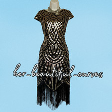 LADIES SEQUINED BEADED 20s GATSBY STYLE FRINGED PARTY DRESS fits 18/20