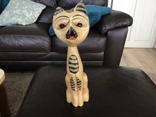 Wooden Big Eyed Cat 14 inches