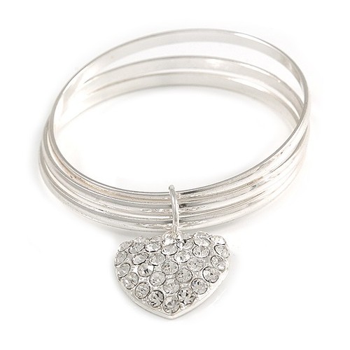 Silver tone crystal heart set - heart,