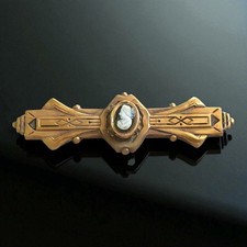 Antique Victorian Aesthetic Period Rolled Gold Collar Pin Cameo Profile