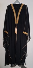 Chiffon Abaya Farasha Saudi Arab Muslim Wedding Cape Party Eid Dress Gold Black