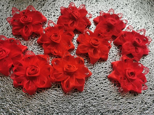 Red satin ribbon flower - satin,