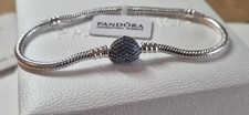 Pandora Sparkling Heart Snake Chain Bracelet Blue Stone 20cm Gift Box Excellent