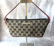 Gucci Pochette Bag Vintage Y2K GG Monogram Canvas Red Leather Trim Pre-Loved