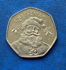 2017 Gibraltar 50p Coin "Father Christmas Head & Bells" Uncirculated from bag.