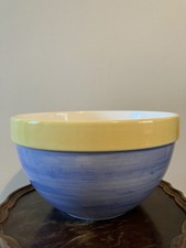 Large Yellow Striped Blue Ceramic Mixing Bowl 24 cm, Portugal