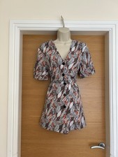 Primark Ladies Black Fern Print Button Up Short Playsuit Jumpsuit 12 14 40in