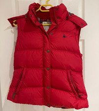 Jack Wills Women's Red Gilet with Faux Fur-Trimmed Hood UK 12 Good Condition