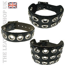 Genuine Real High Quality Eyelet Design Leather Wristband Gothic Punk Rock