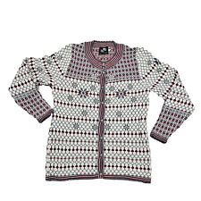 Vintage Norlender Cardigan 100% Wool Sweater Geometric Womens M Nordic Snowflake