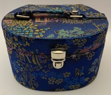 Fabric Vintage Chinese Jewellery Case 1970/80’s Brocade Small Jewellery Box Blue