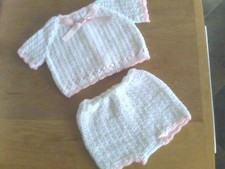 Tiny Baby Clothes. Reborn  Baby Girl Preemie Size. 2 Piece set. White And Pink.