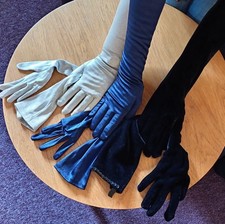 3 Pairs Long Evening Gloves, 2 Satin And 1 Velvet Women Size Medium
