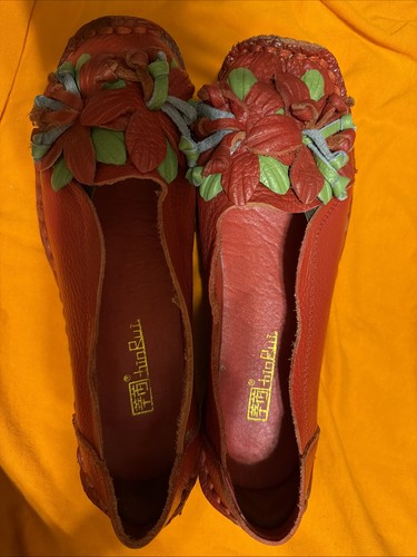Socofy red leather shoes - leather,