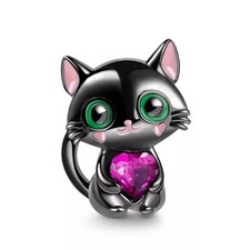 Black cat heart - heart, sterling