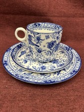 Vintage Burleigh Ware Blue & White Burslem Pottery Cup & Saucer Trio