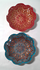Decorative Foil Backed Glass Plates, Blue & Red 9" Diameter