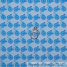 BonEful Fabric FQ Cotton Quilt VTG Blue Boy Old Beach BIKE Stripe Dot Bohemian L