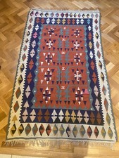 Stunning Turkish Kilim Wool Rug Geometric Design 182 x 105 cm