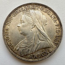 1897 Crown Coin LXI - Veil Head Victoria British Silver Coin*453