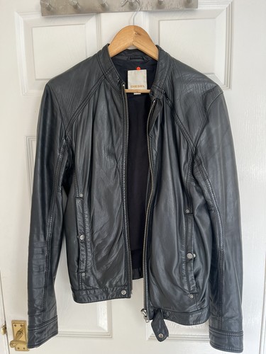 Mens diesel black leather cafe - black,