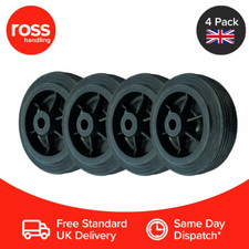4x Solid Rubber Wheel Black Plastic Centre Durable 80mm Dia. 8mm Bore UK Seller