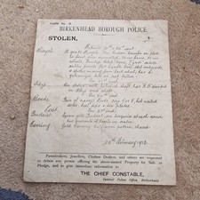 Birkenhead Borough Police Ephemera Dated 1913 From Chief Constable Obsolete Rare