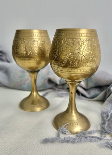 Vintage engraved brass goblets - vintage,