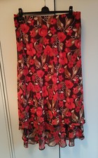Floaty Kaliko Skirt Size 14, Layered Hem, Brown/Biege/Red Floral (1990's/2000's)