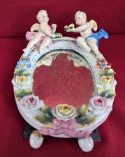 Antique Sitzendorf Churub Mirror German Porcelain Hand Painted Floral Decoration