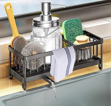 Kitchen Sink Sponge Caddy Stainless Steel | Auto Drain Tray Organised Cleaning