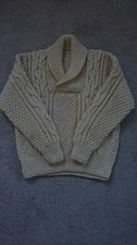 HAND  KNITTED CHILDRENS SHAWL COLLAR UNISEX ARAN CABLE JUMPER 30" CHEST-UNWORN
