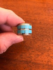 Native American Womens Turquoise Wide Ring Size 6.5 Navajo Zuni Stunning #D