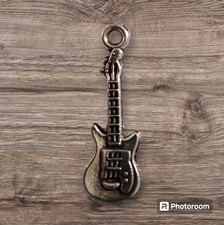 Clip on Vintage Tibetan Bass Guitar Musical Charm Silver finish Phone Bag