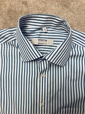 Eterna Germany Men 100% Cotton Long Sleeve Shirt Size 16 Blue Stripe