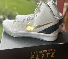 DS Nike Hyperdunk Elite Home Basketball Shoes Mens 14 White Gold 511369-100