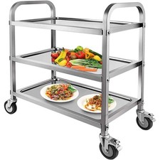 3 Tier Catering Trolley Stainless Steel with Locking Wheels 75x40x83cm Nisorpa