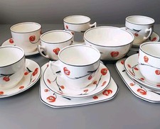 ART DECO TEA SET, CORONET WARE BY PARROT & CO 6 CUPS & SAUCERS, 4 PLATES, 