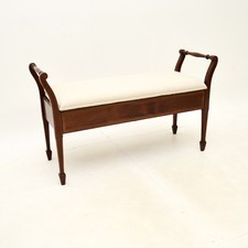 Antique Edwardian Inlaid Mahogany Piano Duet Stool