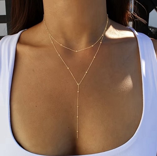 Layered fringe necklace chain - layered,