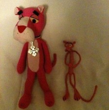 Lot 2 Vintage Pink Panther 11" Courage Badge Plush & 7" Bendie VGUC Stuffed
