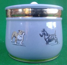 DOULTON LAMBETH STONEWARE TOBACCO JAR - PALE BLUE WITH DOGS.