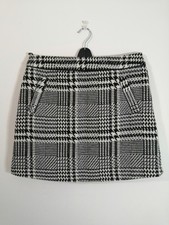 F&F Size 14 Black & White Houndstooth Check Wool Blend Skirt with Pockets VGC 