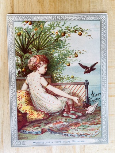 Girl feeding birds victorian - girl,