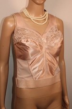 VTG GLAMORISE LONGLINE NUDE/GOLD SHIMMERING NYLON BRA SIZE SUIT SIZE 44DD